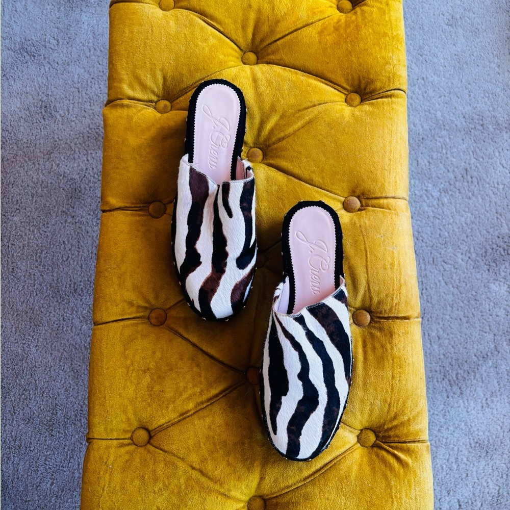 J. Crew Black and White Zebra Print Mules